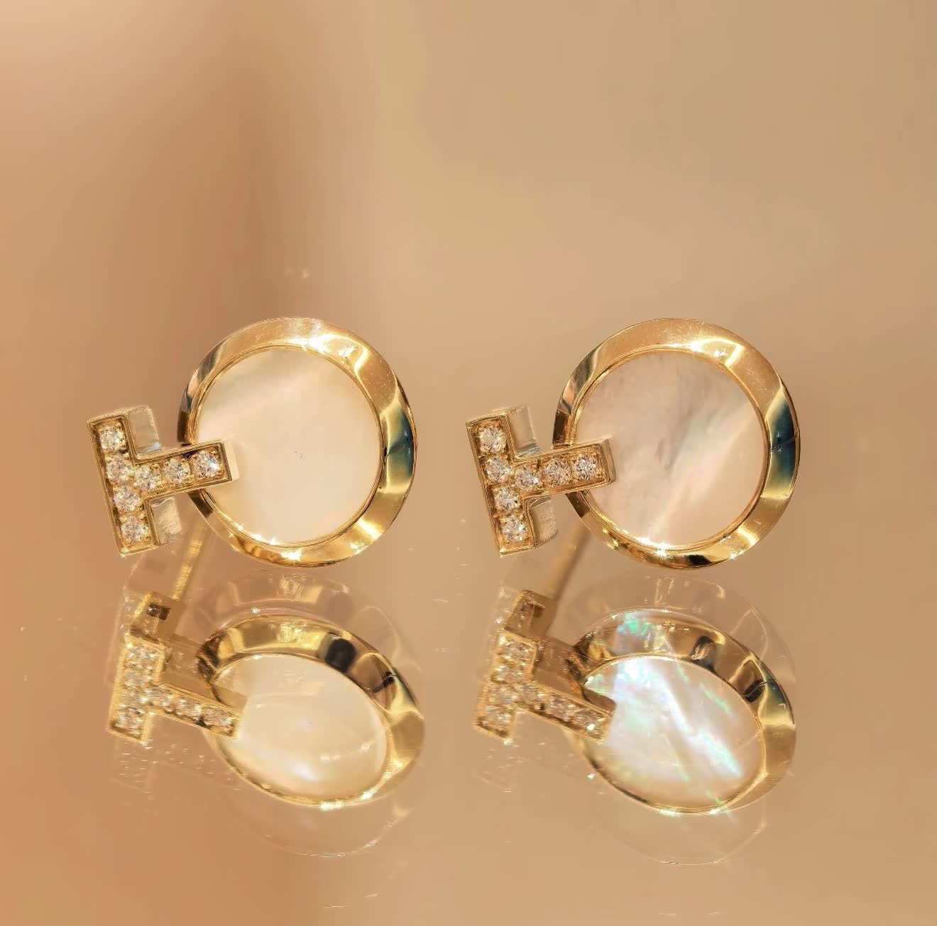 Tiffany & Co T Tahari Gold Tone Pearl Stud Earrings with Crystal Accents